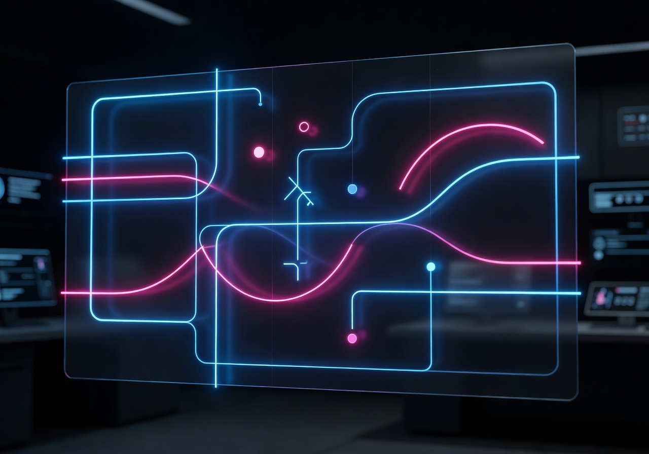 Futuristic customer support interface with glowing neon minimal UI
