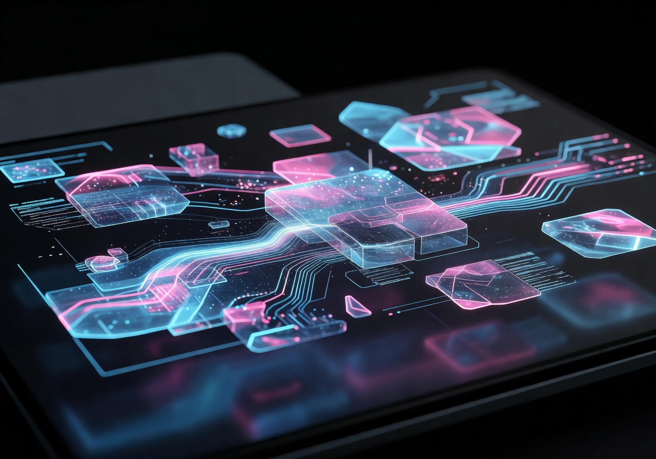 Glowing digital gaming interface with holographic elements